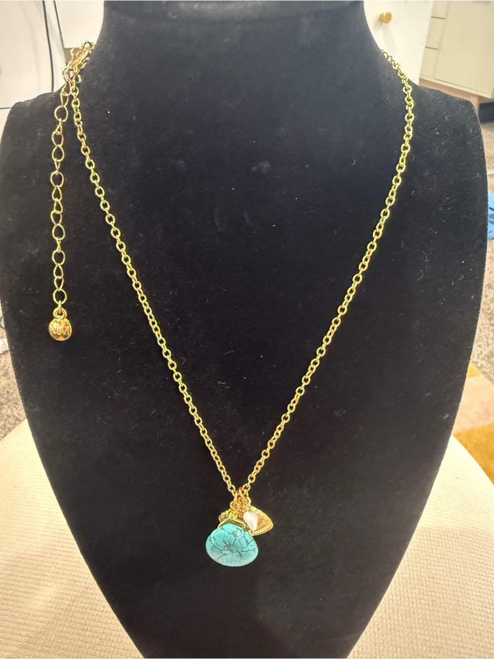 NEW MAYAMAR dipper 24k gold turquoise necklace with a seashell charm - w box